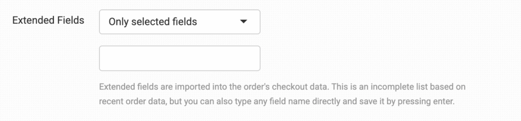 Extended Fields settings for the Wix integration
