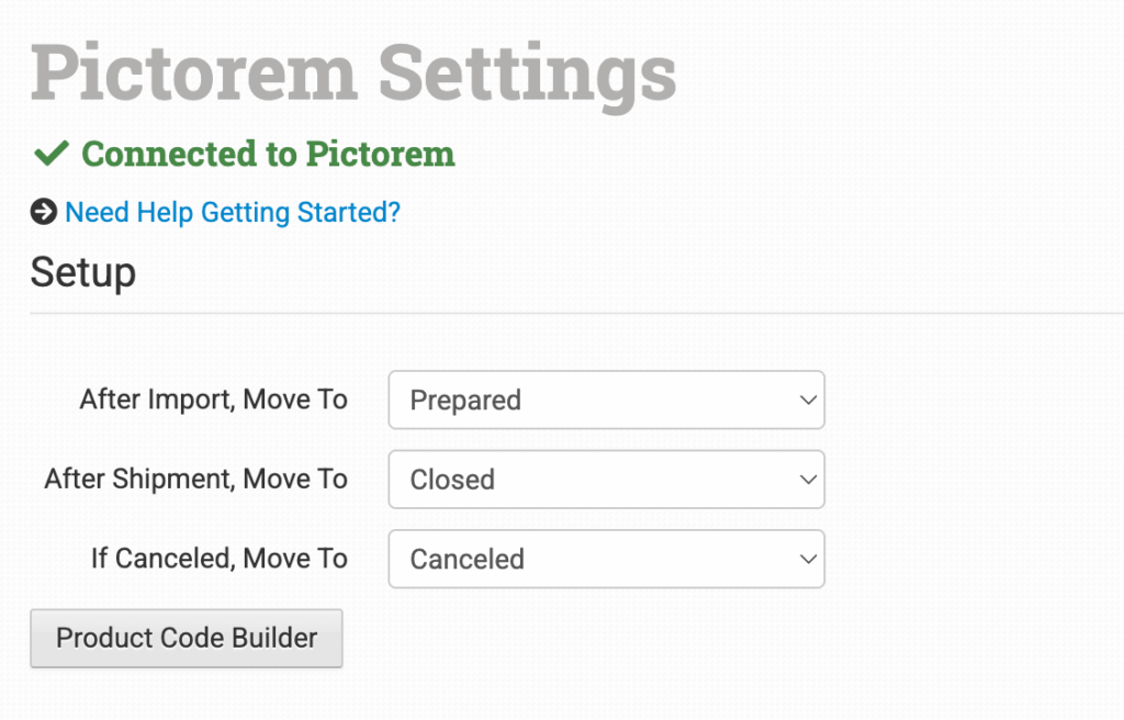 Pictorem integration settings in Order Desk