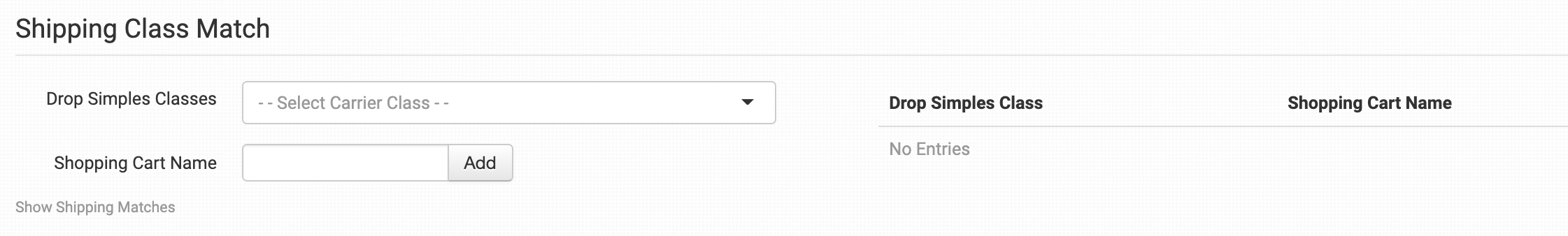 Shipping Class Match settings for Dimona