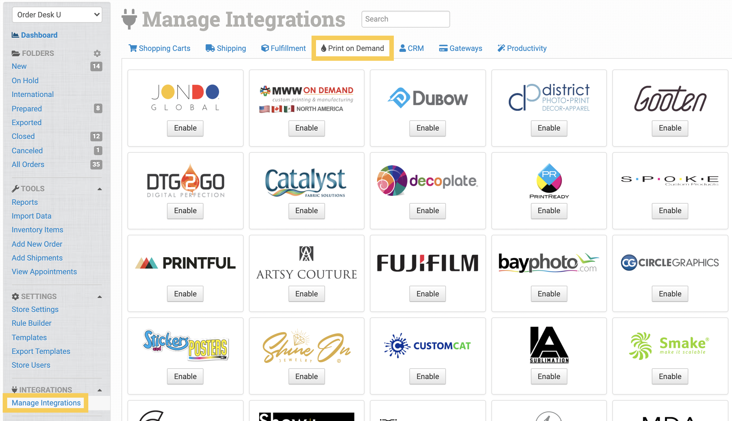 Dimona integration under the Print on Demand tab